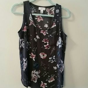 SALE 3 FOR $15 Ann Taylor LOFT Gray Flower Tank